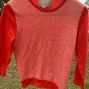 Banana Republic Medium Redish/Orange + Cream crewneck sweater ~100% merino wool.